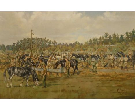 AFTER JOHN KING "Summer Camp - Household Cavalry Regiment Stoney Castle 1982", limited edition colour print No'd. 347/350, si
