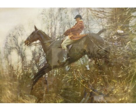 AFTER ALFRED MUNNINGS "Horse and rider jumping a ditch", coloured print