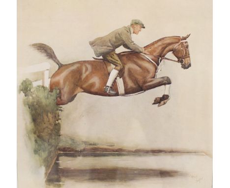 AFTER CECIL ALDIN "Show Jumpers - The Water Jump", coloured print