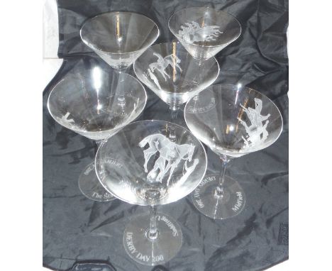 An Orrefors "Derby Day" set of six Martini glasses, limited edition No'd. 25/200  CONDITION REPORTS Glasses show some minor s