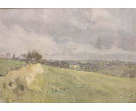 AFTER LIONEL EDWARDS "Fox in landscape", colour print with four other similar by the same artist, together with an overpainte