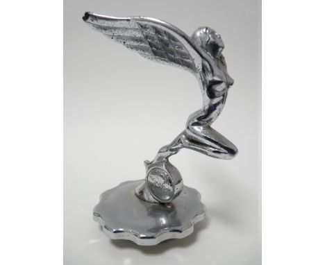 VINTAGE CAR MASCOT - TRIUMPH DOLOMITE GODDESS winged female form on globe, 1936-1938, 14cms H, 9.5cms wing tip to tip.