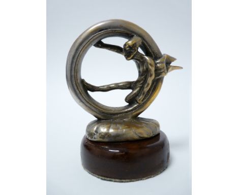 VINTAGE CAR MASCOT - WHEEL RIDER signed LOTTI and MARVEL France, marked PNEUS DUNLOP for DUNLOP PNEUMATICS, circa 1920s, 9.5c