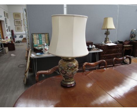 An Oriental ginger jar style lamp, 70cm tall with shade