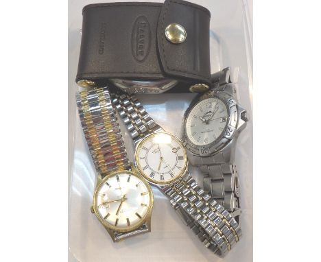 Three mixed wristwatches Everite, Slazenger and Rotary and a Dalvey travel clock