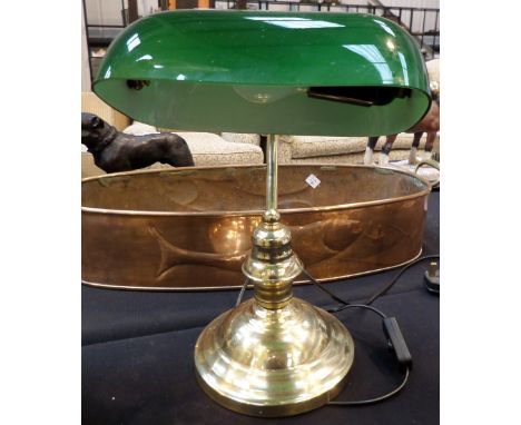 Brass bankers lamp with green glass shade
