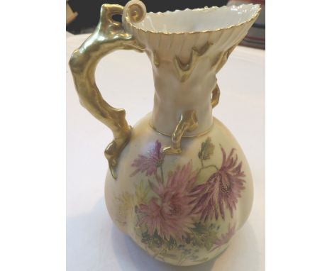 Royal Worcester blush ivory floral ewer, H: 15 cm