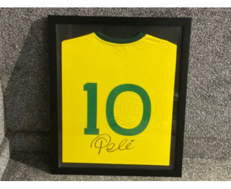 Pele Autographed Brazil Copa Mundo Jersey Framed