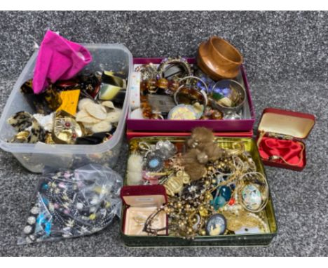 Large quantity of mixed costume jewellery including Timex wristwatch, cameos, bangles etc