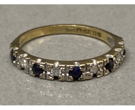 9ct gold sapphire &amp; CZ 9 stone ring - size K, 1.3G gross