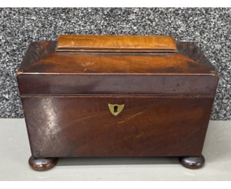 Mahogany Sarcophagus antique tea caddy with interior intact &amp; replacement foot