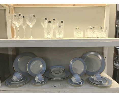 A 20 piece Royal Doulton tea and dinner set and 4 sets of 2 Doulton crystal glasses and 4 bohemian crystal glasses