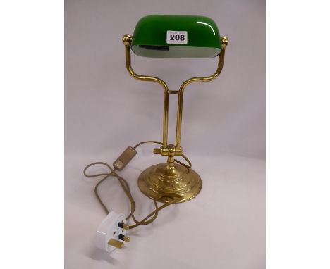 Brass desk lamp with green glass shade