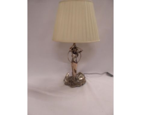 Early 20thC silver plated art nouveau figural lamp base - signed (14" tall)