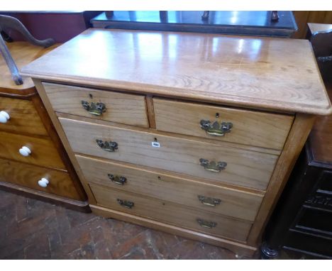 19thC light oak 5 drawer chest