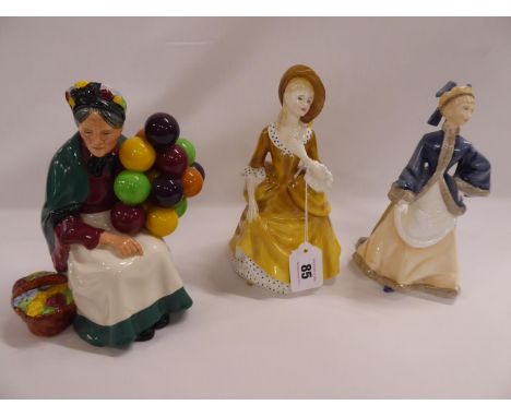 Doulton Old Balloon Seller (A/F), Royal Doulton 'Sandra', Worcester 'Winters Morn' (3)