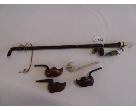Treen- clog shaped smoking pies, De Gaulle clay pipe etc (5) 