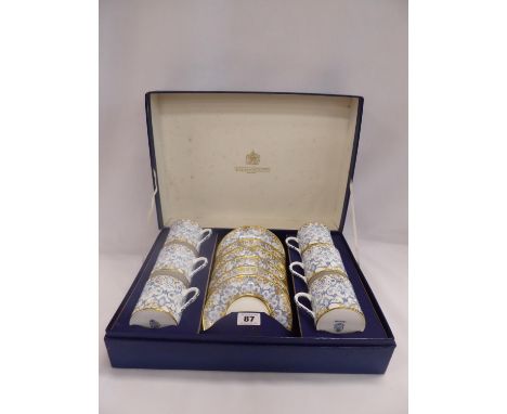 Set of 6 Wedgwood Aracon pattern coffee cans and saucers in box