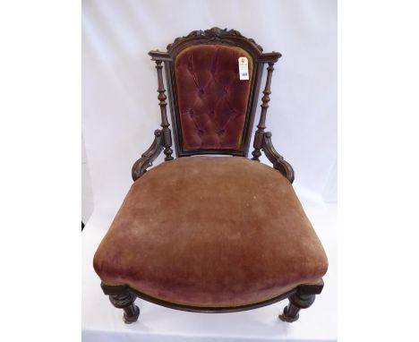 Victorian carved button back velvet nursing chair