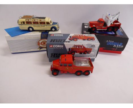 Corgi Diamond T-Wrecker Glamorgan fire service, Siddle Cook Scammel constructor, Dinky 1950 Mercedes Benz diesel omnibus (3)