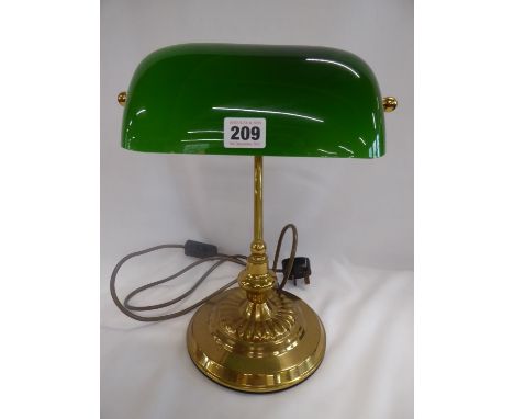 Brass desk lamp with green glass shade