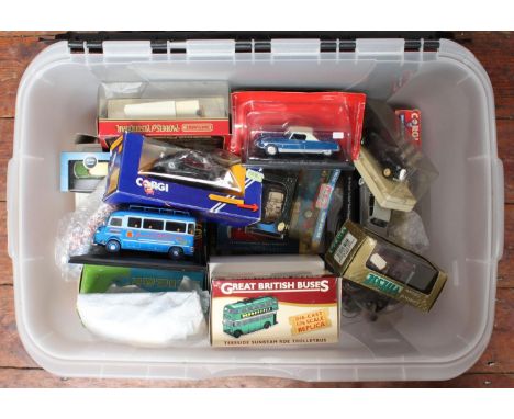 A collection of 39 assorted boxed and loose die-cast model vehicles including a red Corgi Trolley Bus, a Lledo Castrol Tanker