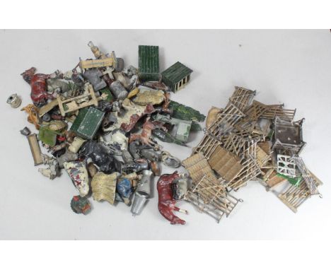 A collection of assorted lead model farm animals, some Britains examples etc. together with various farmyard accessories, fen