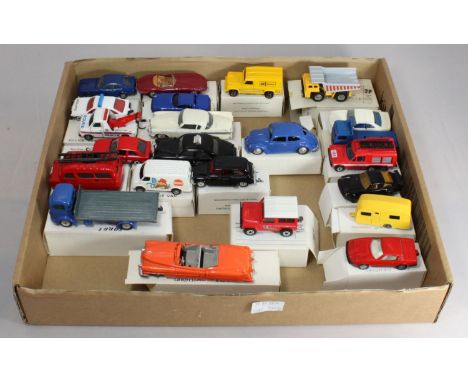 Thirteen Corgi scale model cars including Wimpy Van, London Taxi, AA Landrover, together with a Dinky Cadillac Eldorado and a