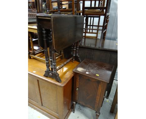 A vintage night cabinet, a Sutherland-type tea table & a carved box stool