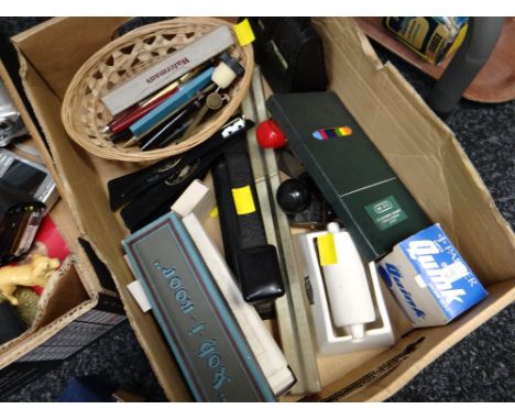 A parcel of vintage desk items, ruler, pens, sealing wax etc