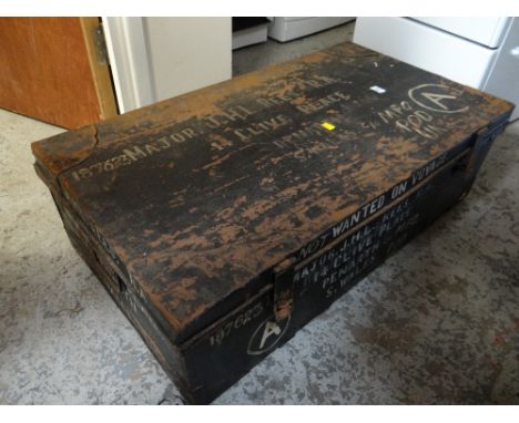 A tin luggage trunk inscribed Major J H L Rees RA