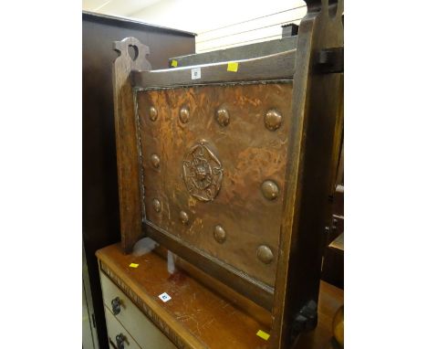 A good Arts & Crafts Tudor Rose copper fire-screen & another