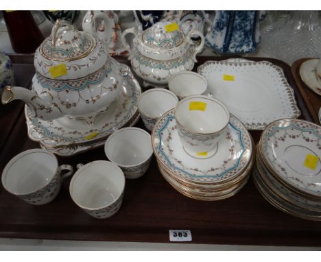 A tray of vintage English Staffordshire turquoise & gilt decorated teaware