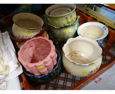 A crate of various vintage Staffordshire & other planters
