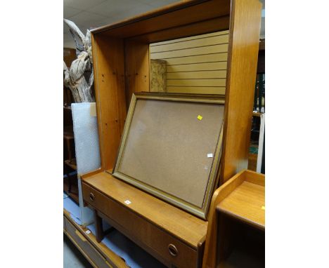 A G-Plan-style compact lounge unit with shelves & single drawer