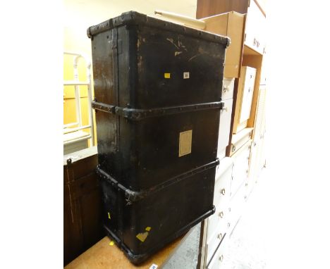 A vintage banded travel trunk