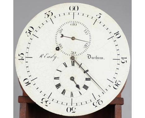 A MID-19TH CENTURY MAHOGANY LONGCASE REGULATOR the 13" painted circular dial signed R Easby, Durham, with two subsidiary dial
