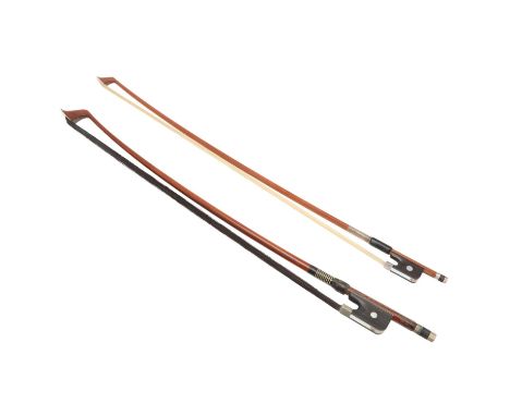 A cello bow made circa 1999/2000, the octagonal stick with a natural finish and figured pernambuco, the ebony frog with silve