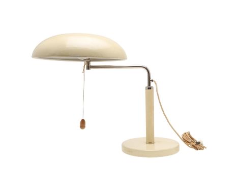 A mid century lamp designed by Alfred Muller, the 'Quick 1500', with a painted metal shade, supported on a chrome arm and mou