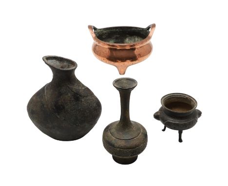 Including a large bronze vase with a shaped rim and raised lines running across the body (possibly Japanese, 28cms high), a C