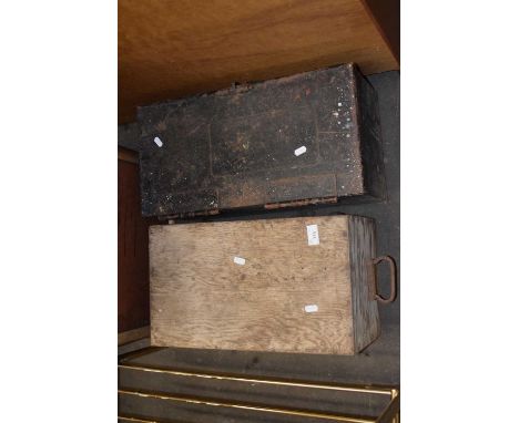 Wooden box of vintage tools and a further metal tool chest (2)