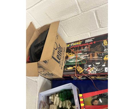 Boxed vintage Scalextric set together with a box of track and assorted accessories