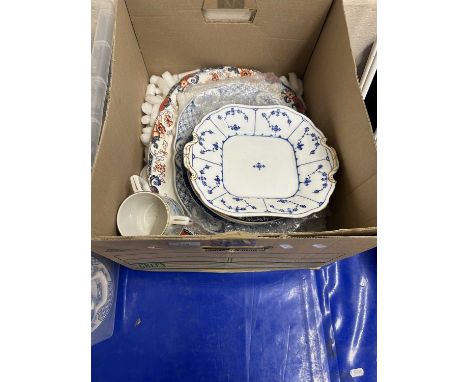 Box of assorted ceramics and porcelain ware to include Royal Minton dishes, plates and Masons platter, cups and saucers and t