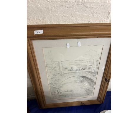 A framed pencil sketch of Winnie the Pooh