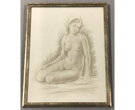 A framed and glazed signed nude sketch, signed and dated 1972.   Frame size approx. 54cm x 43cm.