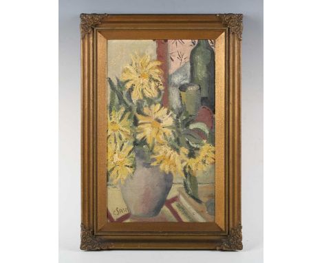 Cecily Sash (South African 1924-2019) - Still life, oil on canvasboard, signed lower left, 36cm x 21.5cm, within a gilt compo