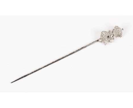 A rose cut diamond stickpin of Spanish royal interest, designed as a crown above the initials ‘VE’, together with an associat