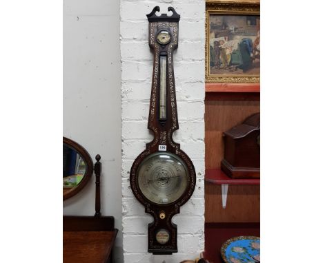 FINE QUALITY REGENCY BAROMETER MOTHER OF PEARL INLAY AND ROSEWOOD, BY B.PEDRONCINI