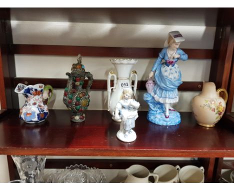 SHELF LOT OF FIGURES AND JUGS 