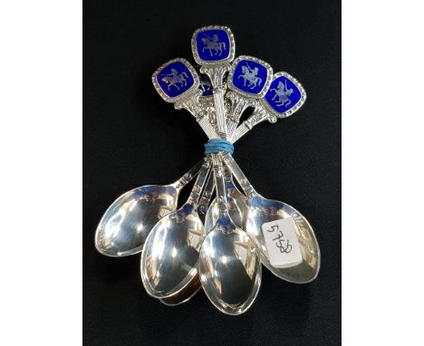 SET OF 6 SILVER AND ENAMEL WILLIAM OF ORANGE SPOONS (90G)